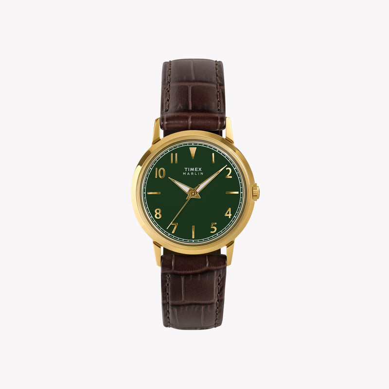 Marlin 34mm Gold Tone Case Brown Strap Green Dial Watch | TW2Y37800 by i-watch