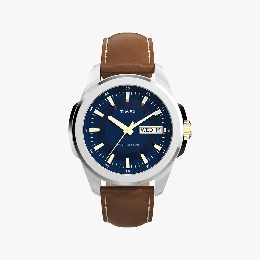Essex 3-Hand Strap Blue Dial Brown Leather Watch | TW2Y38100