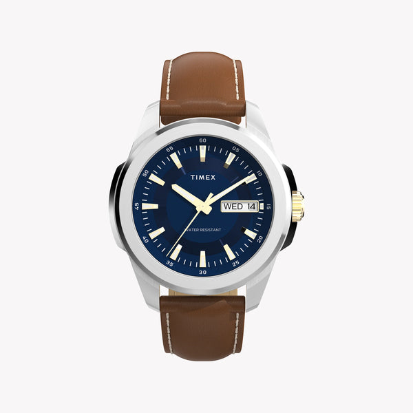 Essex 3-Hand Strap Blue Dial Brown Leather Watch | TW2Y38100