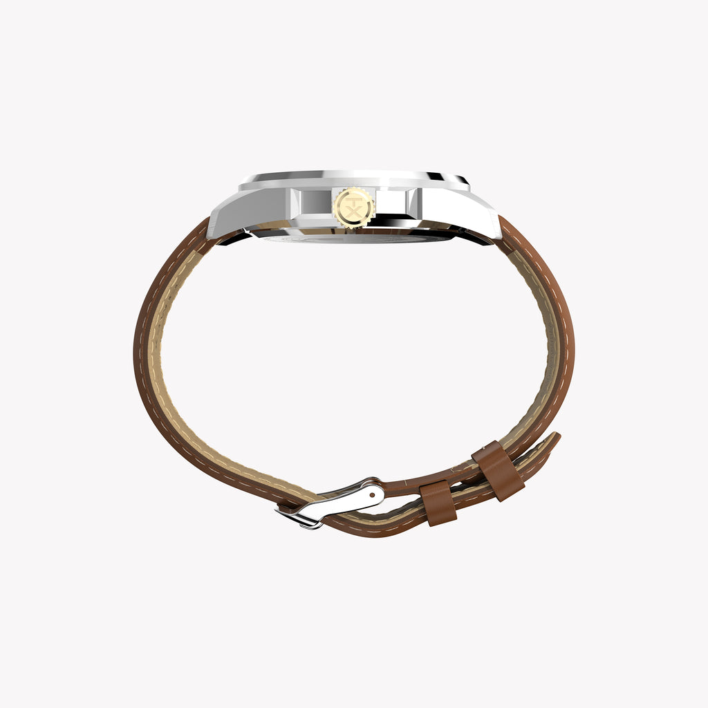 Essex 3-Hand Strap Blue Dial Brown Leather Watch | TW2Y38100