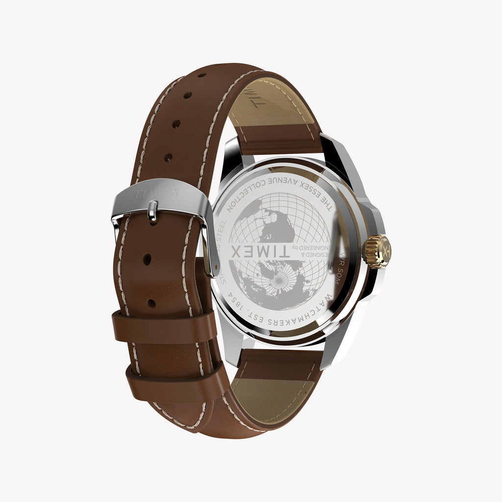 Essex 3-Hand Strap Blue Dial Brown Leather Watch | TW2Y38100