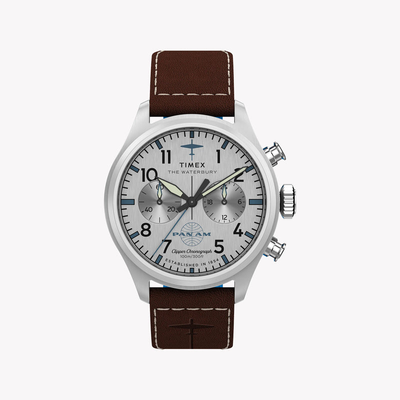 Waterbury ACE Pan Am S.E. Chrono SST Silver Dial Brown Leather Strap | TW2Y38700 by i-watch