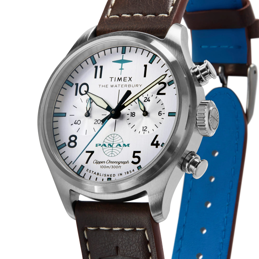 Waterbury ACE Pan Am S.E. Chrono SST Silver Dial Brown Leather Strap | TW2Y38700 by i-watch