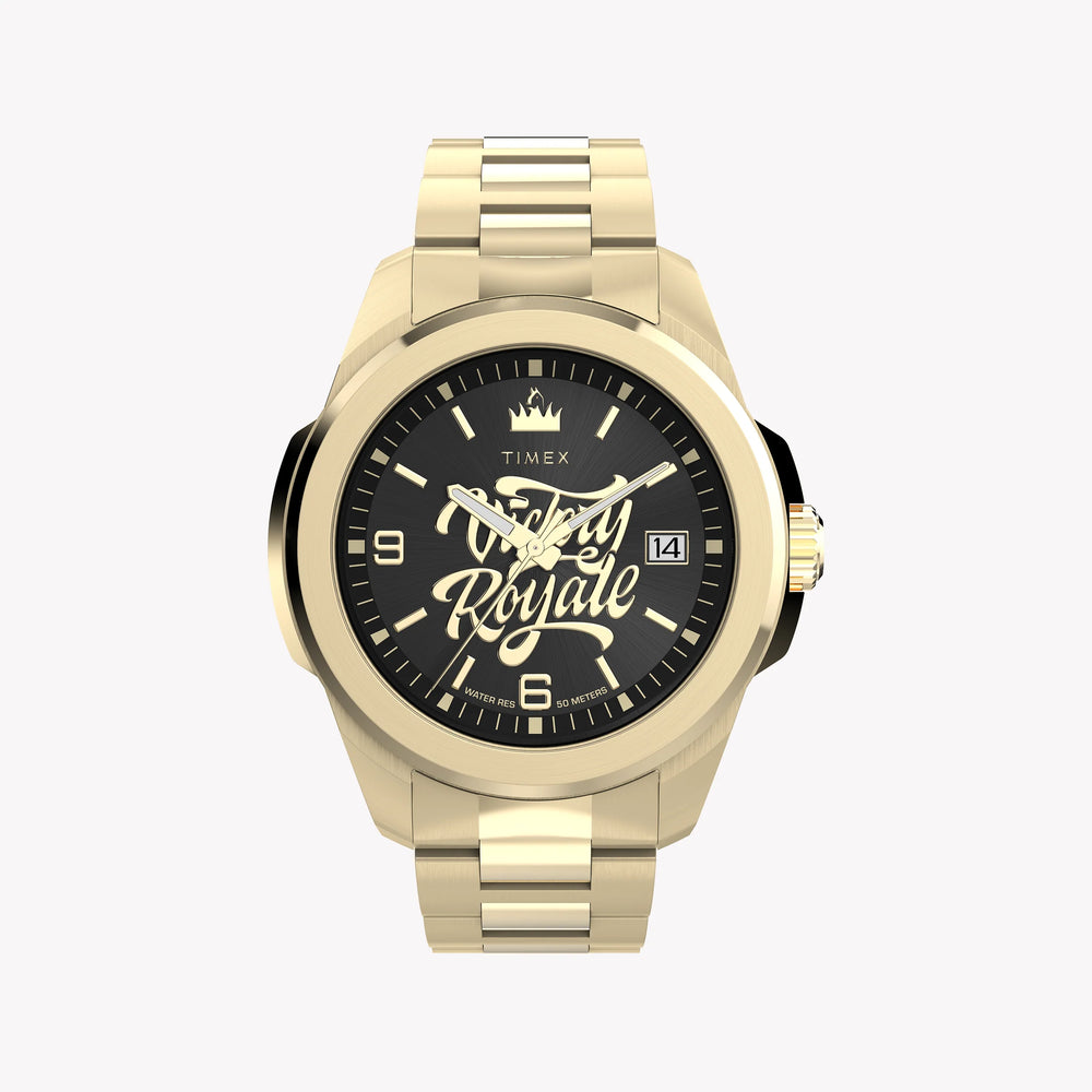 TIMEX X Fortnite Essex 45mm Gold Tone Case Black Dial Bracelet | TW2Y47200