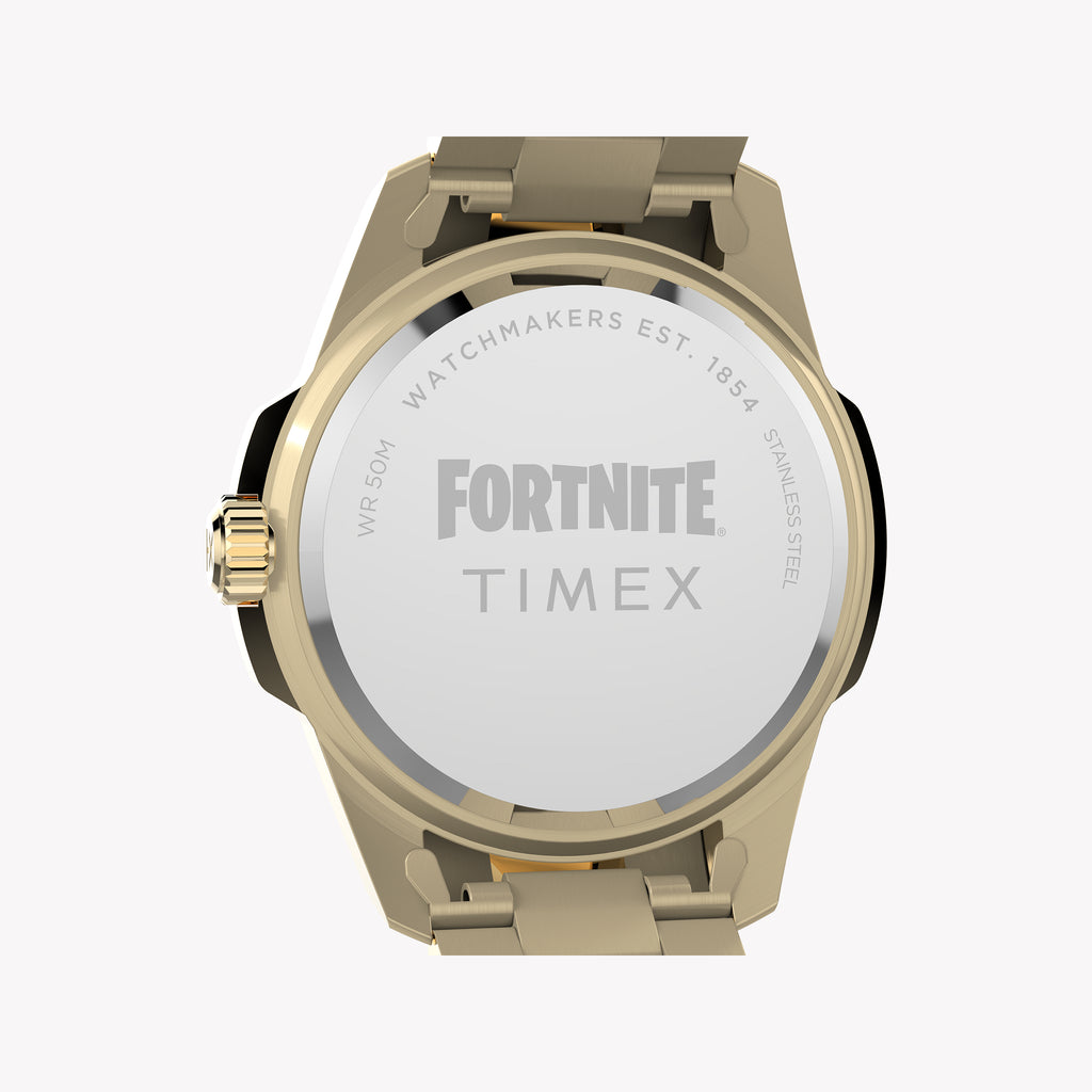 TIMEX X Fortnite Essex 45mm Gold Tone Case Black Dial Bracelet | TW2Y47200
