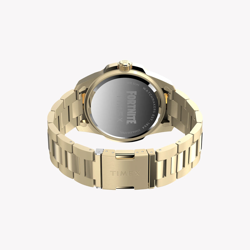 TIMEX X Fortnite Essex 45mm Gold Tone Case Black Dial Bracelet | TW2Y47200