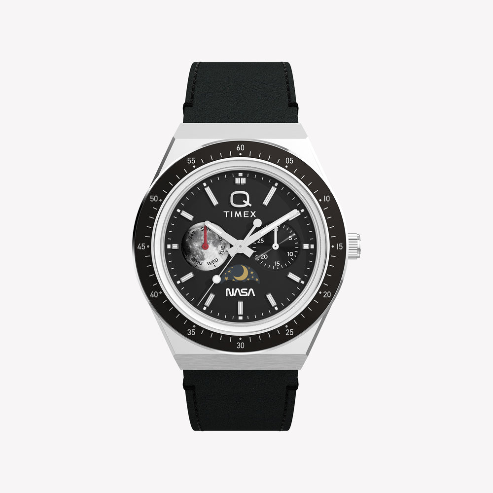 TIMEX Men's Silver Stainless Steel, Black Leather | TW2Y56800