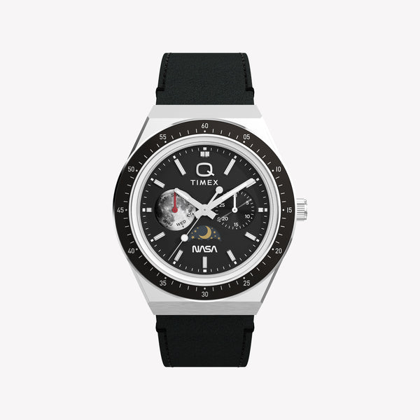 TIMEX Men's Silver Stainless Steel, Black Leather | TW2Y56800