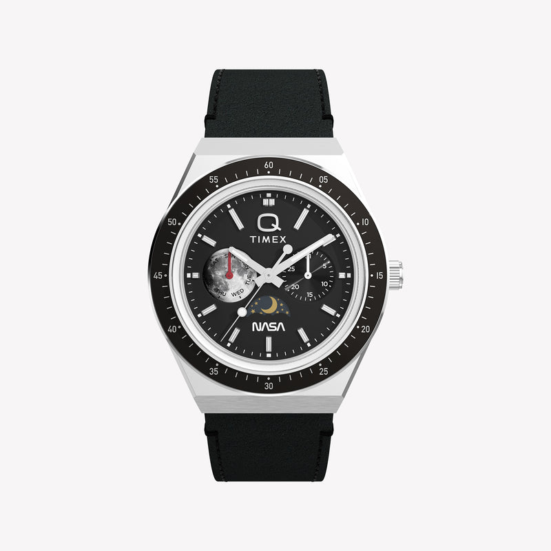 TIMEX Men's Silver Stainless Steel, Black Leather | TW2Y56800