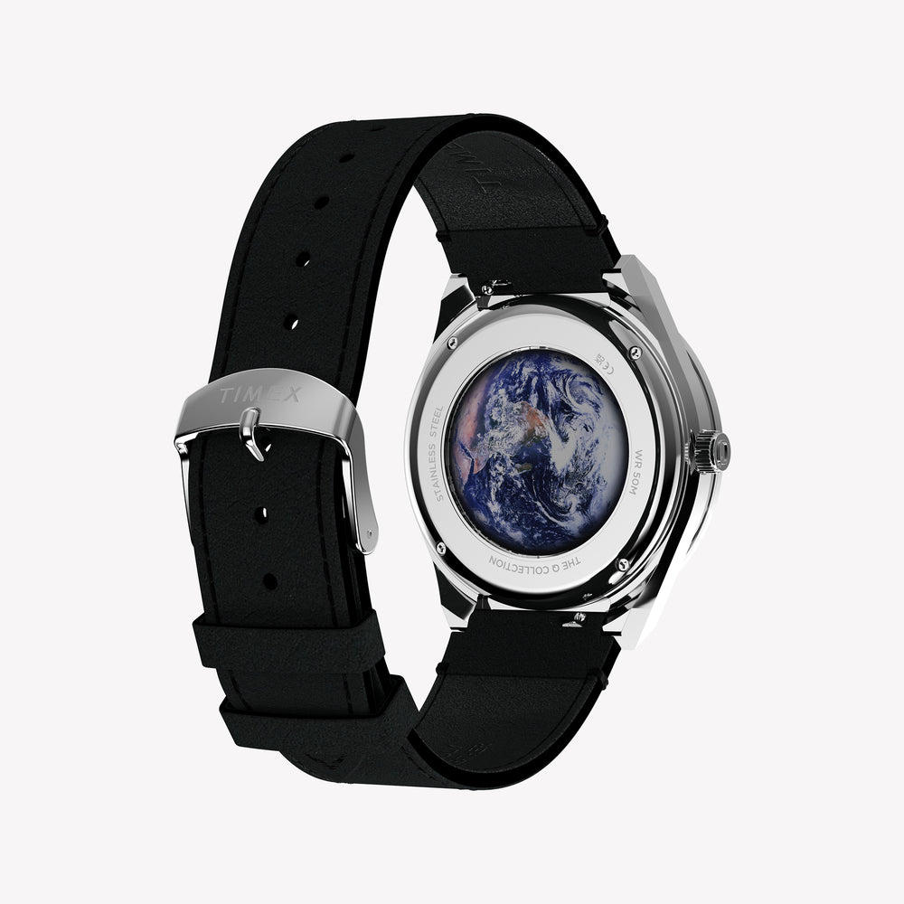 TIMEX Men's Silver Stainless Steel, Black Leather | TW2Y56800