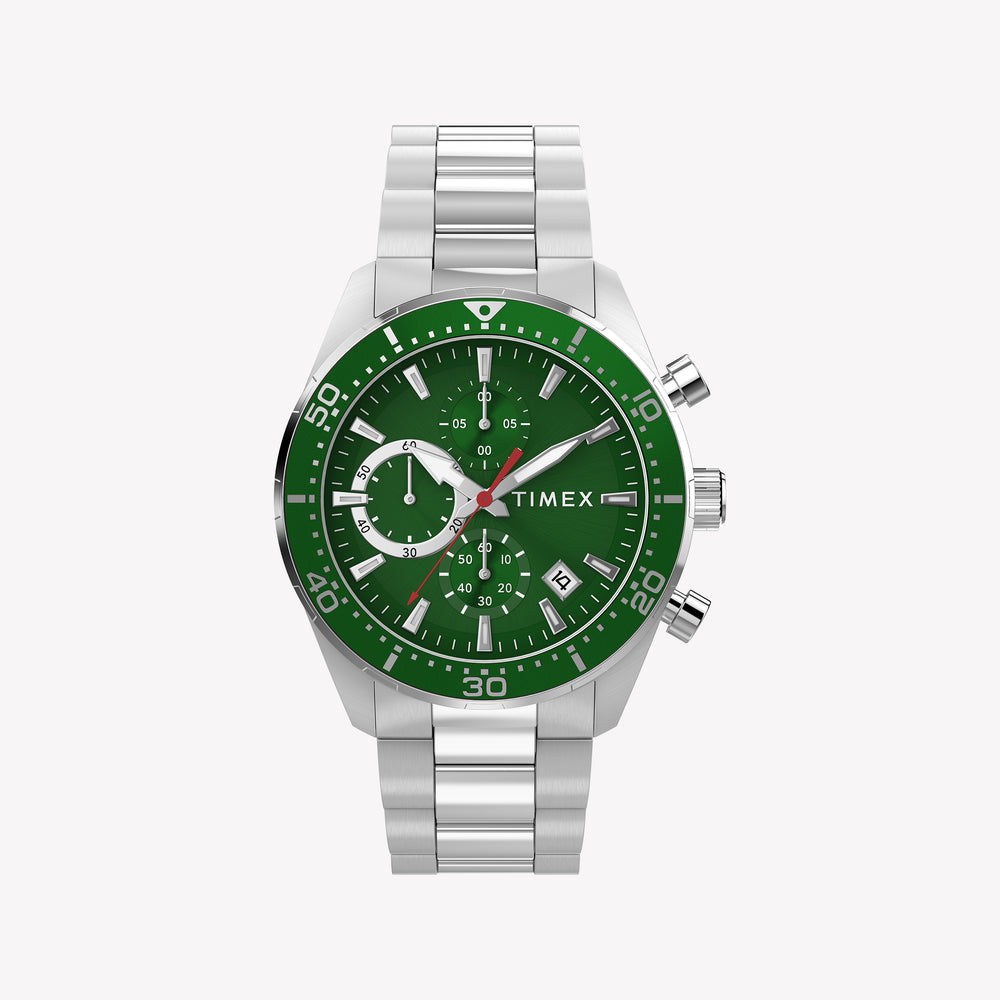 TIMEX Men's Silver-Tone Stainless Steel, Green | TW2Y62100