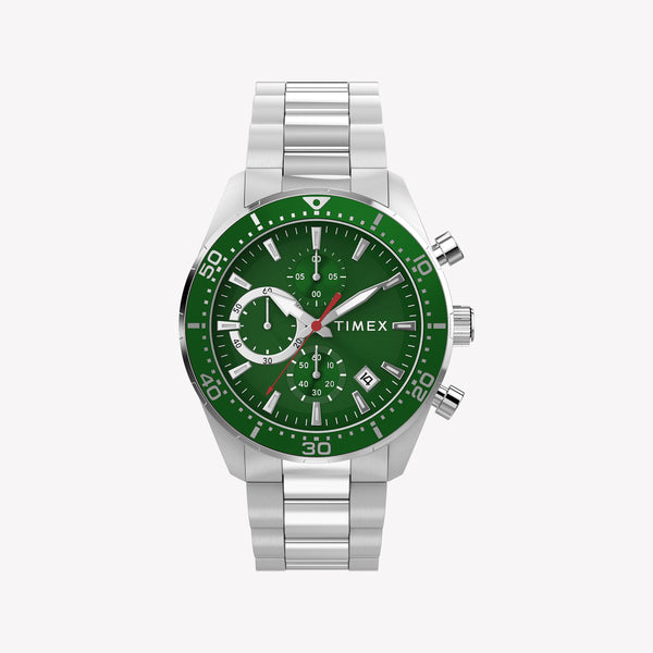 TIMEX Men's Silver-Tone Stainless Steel, Green | TW2Y62100