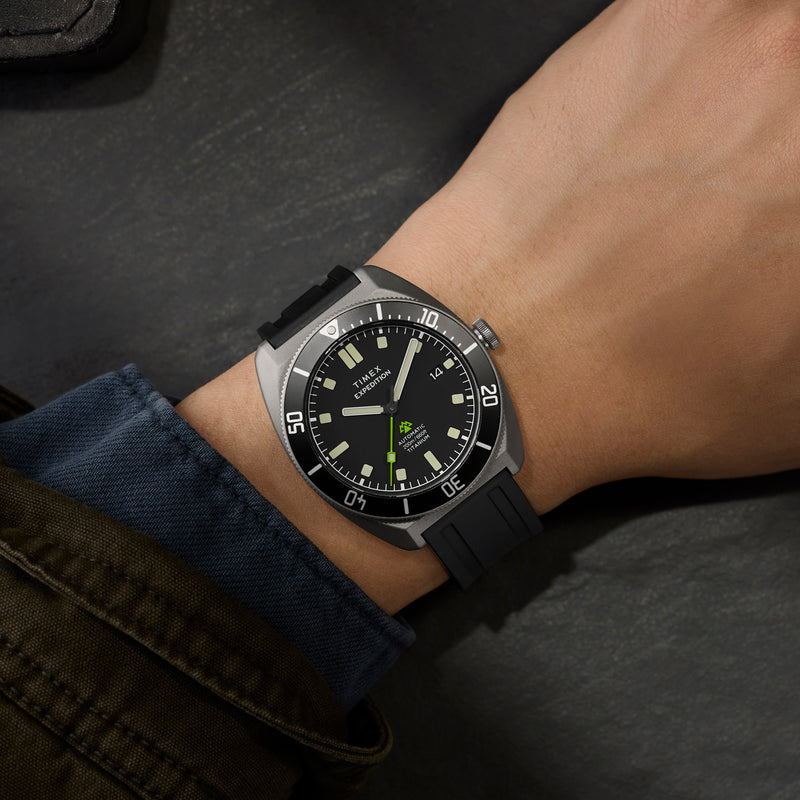 TIMEX Men's Titanium Case Black Rubber Strap, Black Dial | TW2Y63600