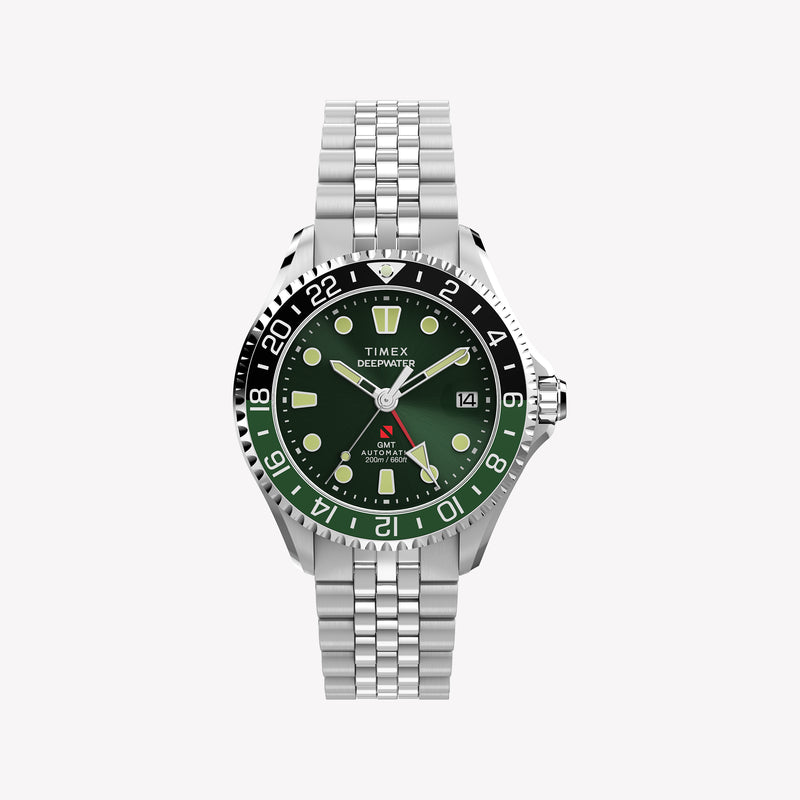 TIMEX Men's Silver-Tone Stainless Steel, Green Dial | TW2Y64100