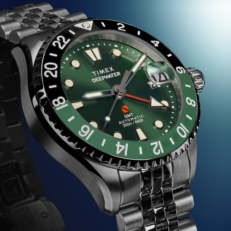 TIMEX Men's Silver-Tone Stainless Steel, Green Dial | TW2Y64100