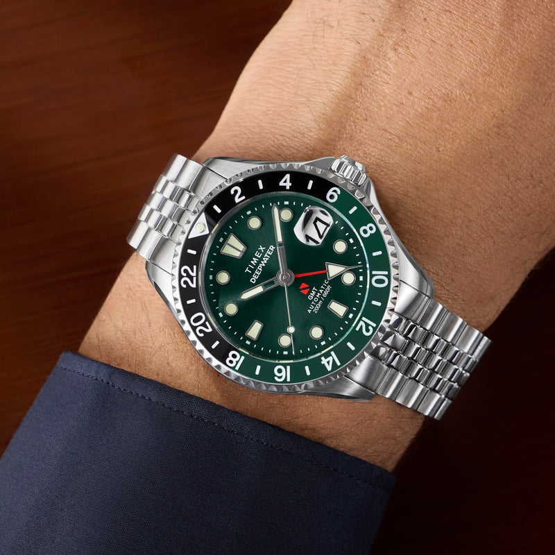 TIMEX Men's Silver-Tone Stainless Steel, Green Dial | TW2Y64100