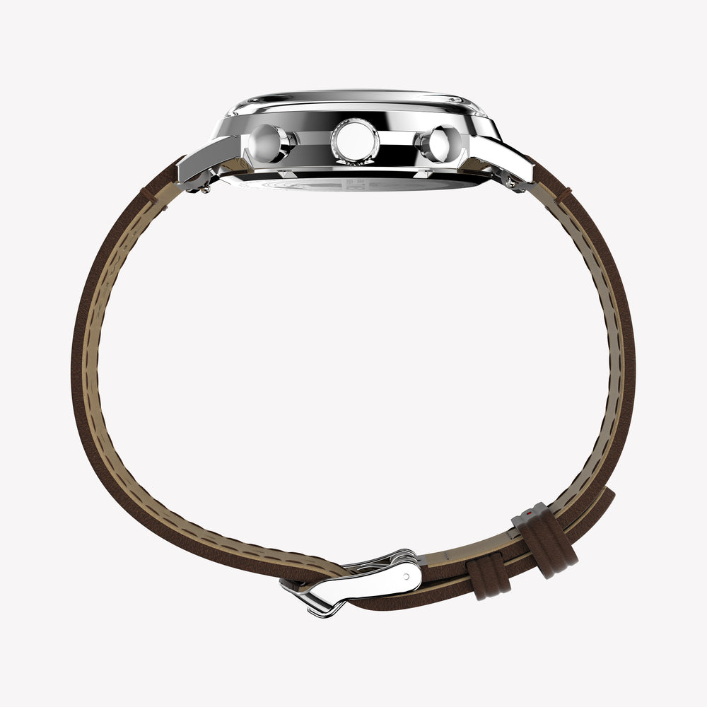 TIMEX Men's Silver-Tone SS, Brown Leather Watch | TW2Y66600