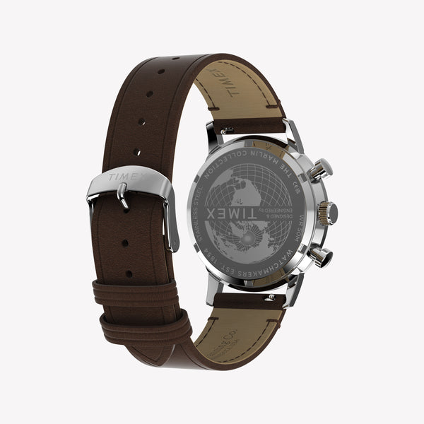 TIMEX Men's Silver-Tone SS, Brown Leather Watch | TW2Y66600