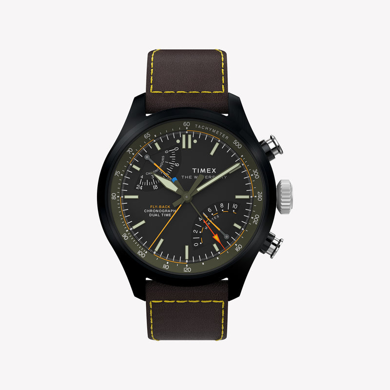 TIMEX Men's Black Case Brown Leather, Black Dial | TW2Y70100