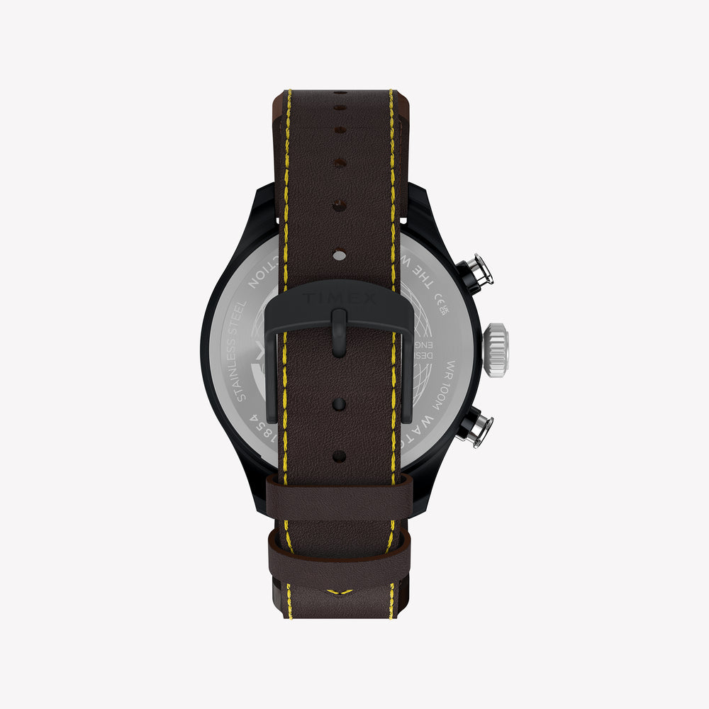TIMEX Men's Black Case Brown Leather, Black Dial | TW2Y70100