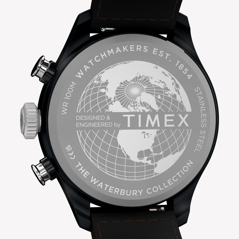 TIMEX Men's Black Case Brown Leather, Black Dial | TW2Y70100