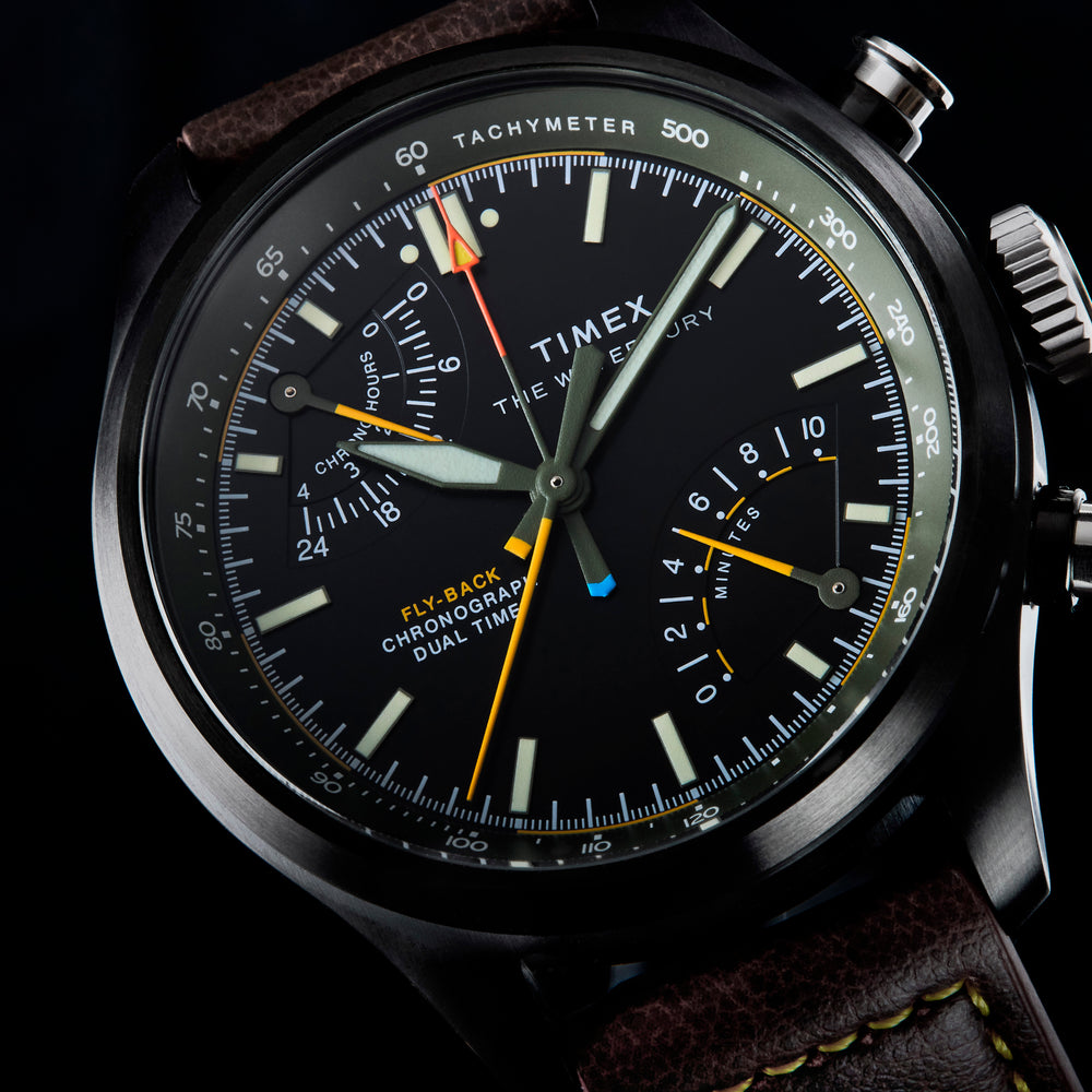 TIMEX Men's Black Case Brown Leather, Black Dial | TW2Y70100