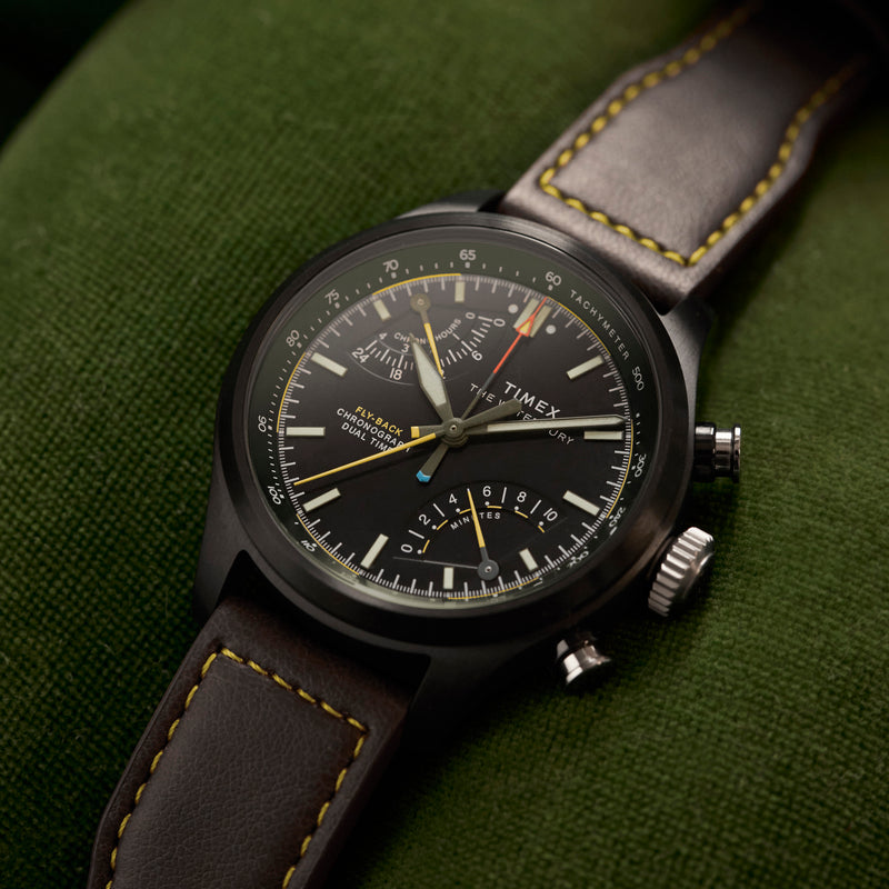 TIMEX Men's Black Case Brown Leather, Black Dial | TW2Y70100