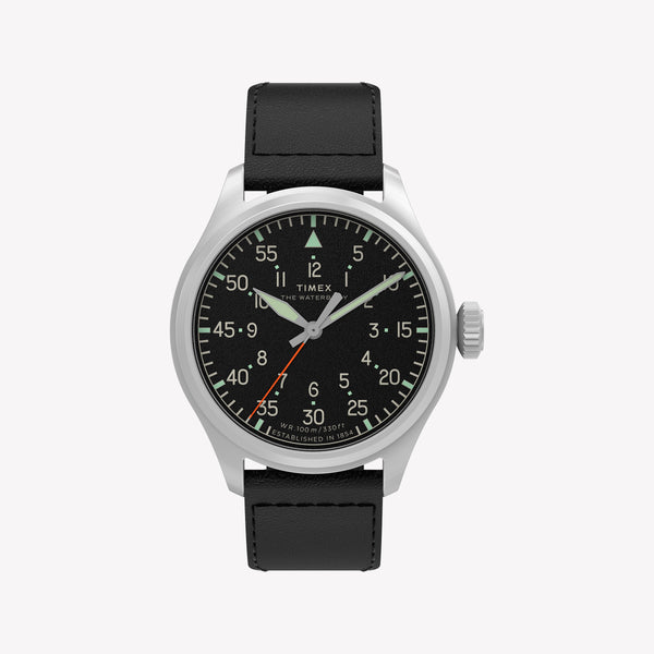 TIMEX Men's Silver-Tone SS, Black Lthr | TW2Y70400