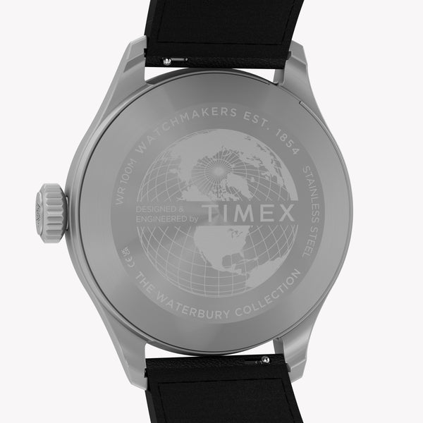 TIMEX Men's Silver-Tone SS, Black Lthr | TW2Y70400