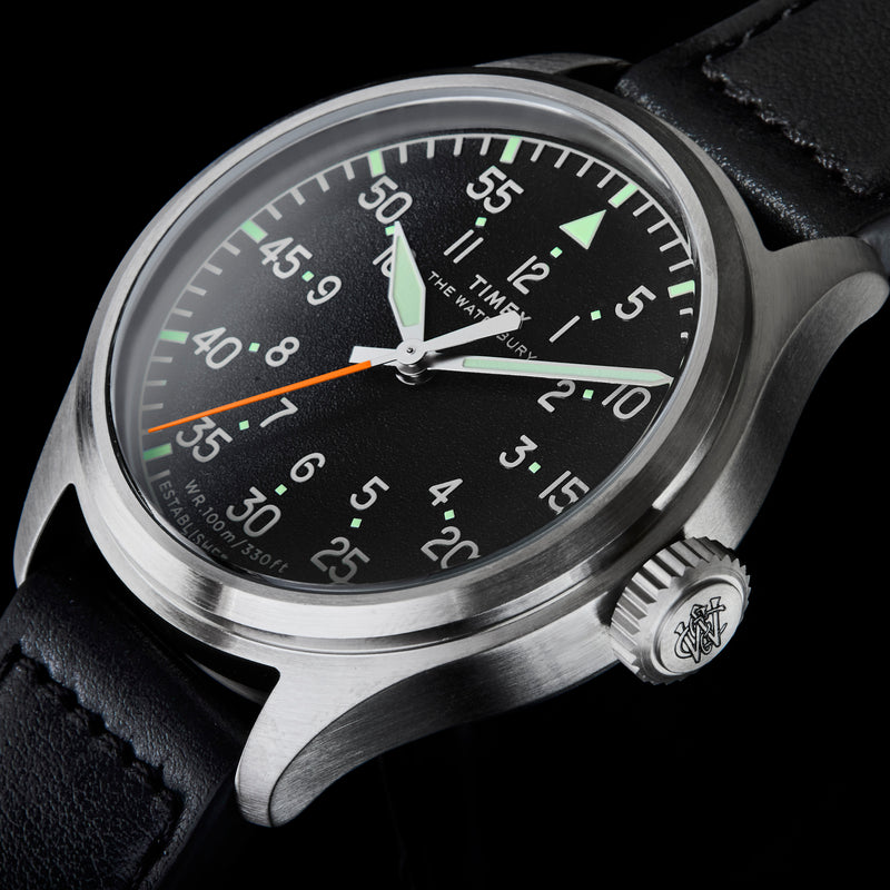 TIMEX Men's Silver-Tone SS, Black Lthr | TW2Y70400
