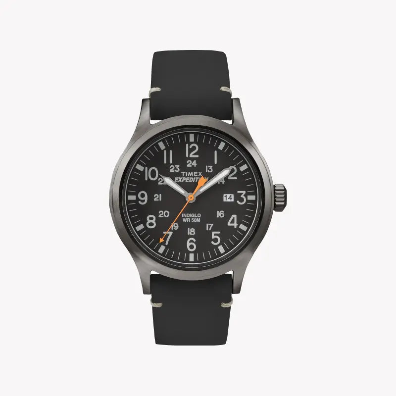 TIMEX Expedition Scout TW4B01900 - Montre robuste pour homme avec bracelet en cuir noir et veilleuse