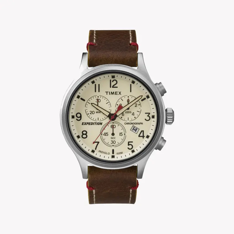 TIMEX Expedition Scout TW4B04300 - Montre robuste pour homme avec bracelet en cuir marron et veilleuse INDIGLO