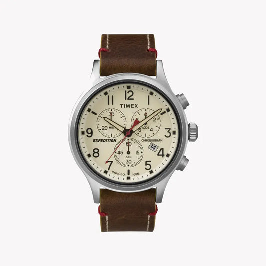 Timex Men's Brass Watch, Brown Leather, Off White Dial | Tw4b04300