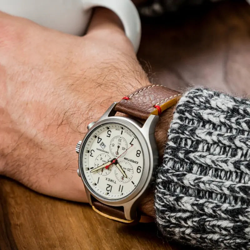 TIMEX Expedition Scout TW4B04300 - Montre robuste pour homme avec bracelet en cuir marron et veilleuse INDIGLO