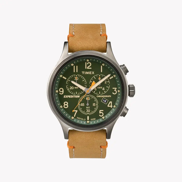 Timex Men's Brass Green Dial, Tan Leather Strap | Tw4b04400