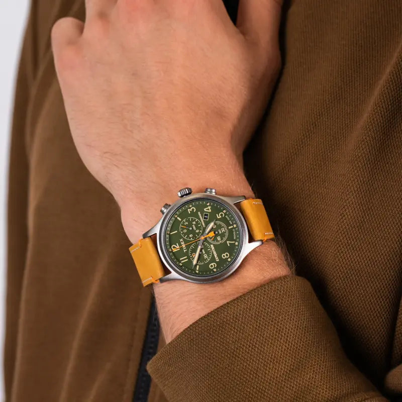 Timex Men's Brass Green Dial, Tan Leather Strap | Tw4b04400