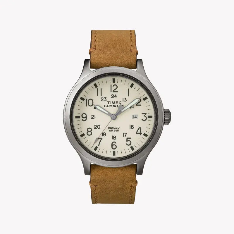 Timex Expedition Scout Tw4b06500 - Men's Rugged Leather Watch With Indiglo Night-Light & Durable Brass Design