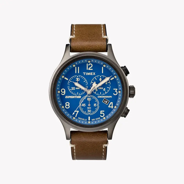 Timex Men's Brass Watch, Blue Dial, Brown Leather Strap | Tw4b09000 by i-watch