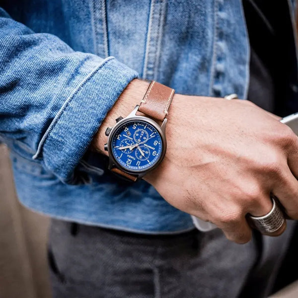 Timex Men's Brass Watch, Blue Dial, Brown Leather Strap | Tw4b09000 by i-watch