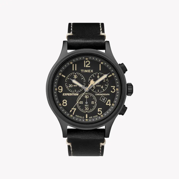 Timex Men's Black Leather Watch, Brass Case | Tw4b09100
