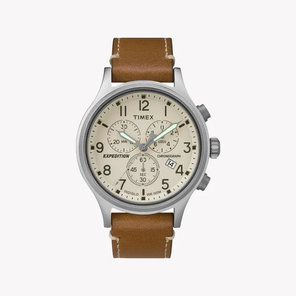 Timex Men's Brass Watch, Tan Leather, Off White Dial | Tw4b09200