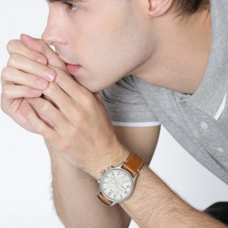 Timex Men's Brass Watch, Tan Leather, Off White Dial | Tw4b09200