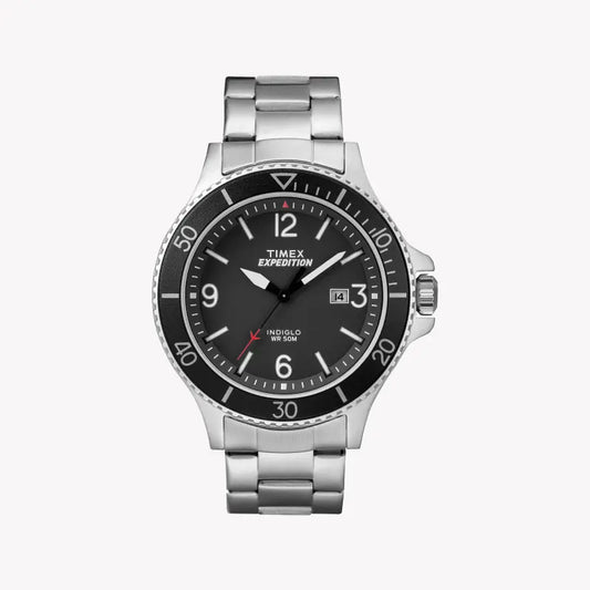 Timex Men's Silver Stainless Steel Watch, Black Dial | Tw4b10900