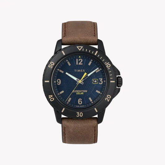 Timex Men's Brown Leather Watch, Blue Dial | Tw4b14600