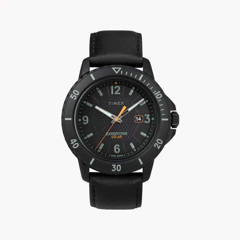 Timex Men's Black Leather Watch, Black Dial | Tw4b14700
