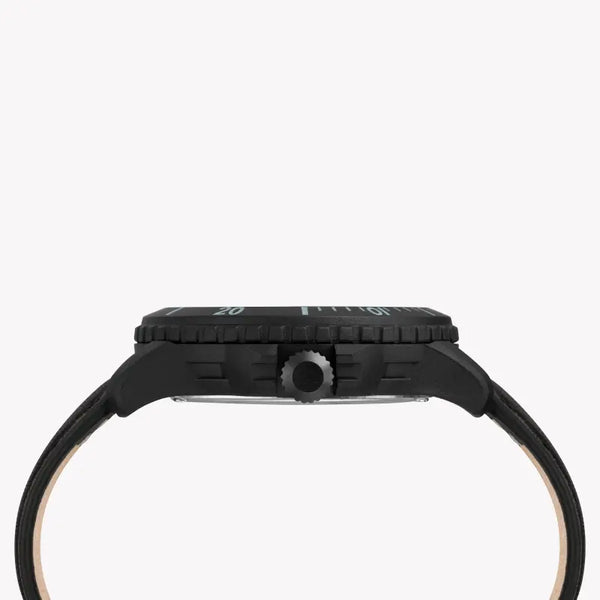Timex Men's Black Leather Watch, Black Dial | Tw4b14700
