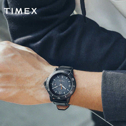 Timex Men's Black Leather Watch, Black Dial | Tw4b14700