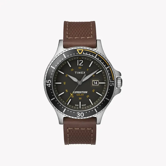 Timex Men's Brown Leather Watch, Gray Dial | Tw4b15100
