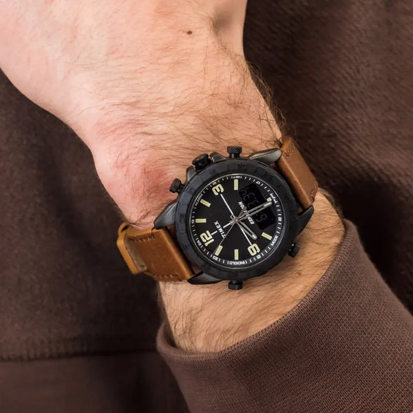 Timex Men's Brass Black Dial Watch, Brown Leather Strap | Tw4b17400