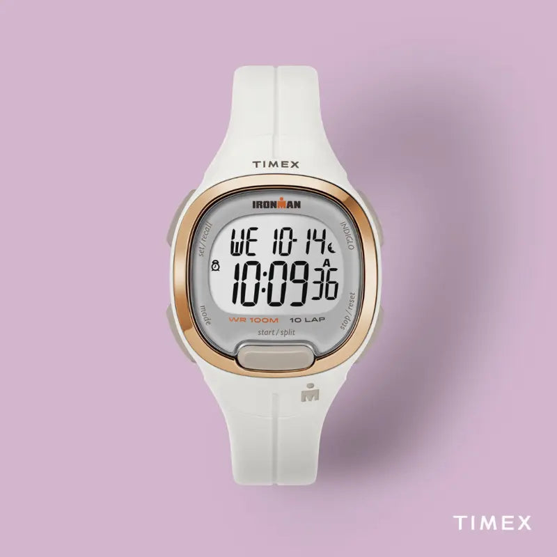 TIMEX IRONMAN TRANSIT T10 - ساعة رقمية للجنسين بسوار متين من الراتنج الأبيض ومقاومة للماء